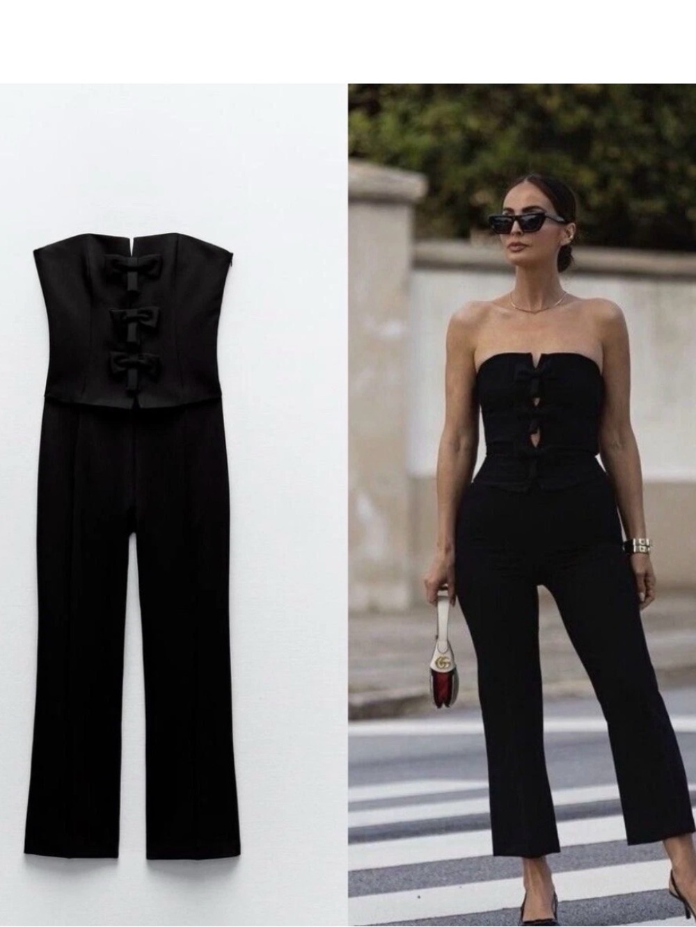 ZARA WOMAN SS24 STRAPLESS BOW JUMPSUIT BLACK Small